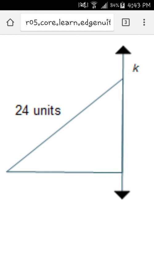 The right isosceles triangle shown is rotated about line k with the base forming perpendicular to k.