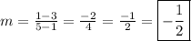 m=\frac{1-3}{5-1}=\frac{-2}{4}=\frac{-1}{2}=\boxed{-\frac{1}{2}}