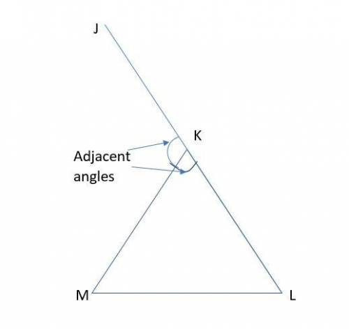 Triangle K M L is shown. Line L K extends through point J to form exterior angle J K M. Which angle