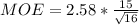 MOE  =  2.58 * \frac{15}{\sqrt{16} }
