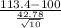 \frac{113.4-100}{\frac{42.78}{\sqrt{10} } }