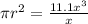 \pi r^2 =  \frac{11.1x^3}{x}