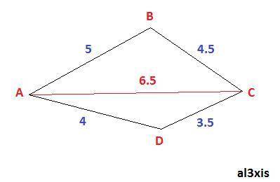 Find the area of the quadrilateral ABCD in which ab=5cm,bc=4.5cm,cd=3.5cm,da=4cm and ac=6.5cm​