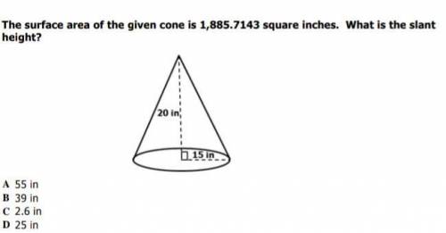 The surface area of a given cone is 1,885.7143 square inches. What is the slang height?