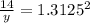 \frac{14}{y} = 1.3125^{2}