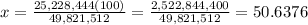 x=\frac{25,228,444(100)}{49,821,512}=\frac{2,522,844,400}{49,821,512}= 50.6376