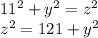 11^2+y^2=z^2\\z^2=121+y^2