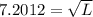 7.2012= {\sqrt L}