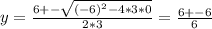 y = \frac{6 +- \sqrt{(-6)^2 - 4*3*0} }{2*3} = \frac{6 +- 6}{6}