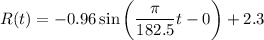 R(t)=-0.96\sin\bigg(\dfrac{\pi}{182.5}t-0}\bigg)+2.3