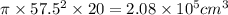 \pi \times57.5^{2} \times 20 =2.08 \times 10^{5} cm ^{3}