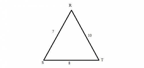In RST, RS = 7, RT = 10, and ST = 8. Which angle of RST has the smallest measure? A T BCANNT BE DETE