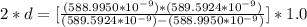 2 * d =  [\frac{(588.9950*10^{-9} )  * (589.5924 *10^{-9}) }{(589.5924 *10^{-9}) - (588.9950*10^{-9} ) } ] * 1.0