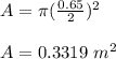 A = \pi (\frac{0.65}{2} )^2\\\\A = 0.3319 \ m^2