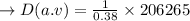\to D(a.v) = \frac{1}{0.38} \times 206265\\