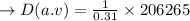 \to D(a.v) = \frac{1}{0.31} \times 206265\\