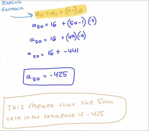 Find the 50th term in the sequence 16, 7, -2, …