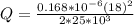 Q = \frac{0.168 *10^{-6} (18)^2 }{ 2 * 25*10^3  }