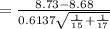 = \frac{8.73-8.68}{0.6137\sqrt{\frac{1}{15}+\frac{1}{17}  } }
