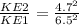 \frac{KE2}{KE1} = \frac{4.7^2}{6.5^2}