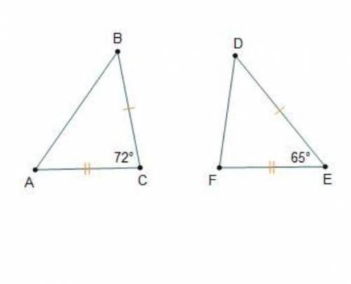 In the triangles, Line segment B C is-congruent-to line segment D E and Line segment A C is-congruen