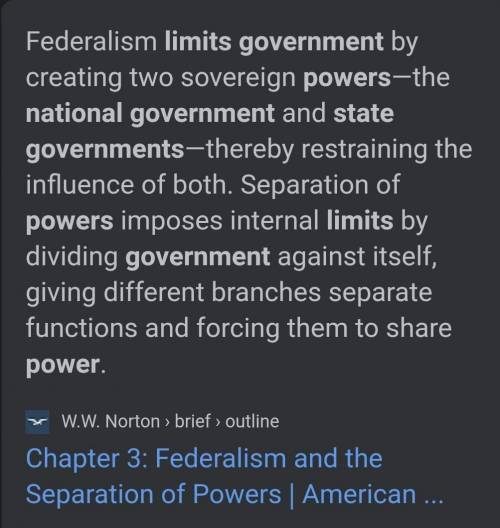 The Constitution states limits on the powers of the national government. What type of governmental s