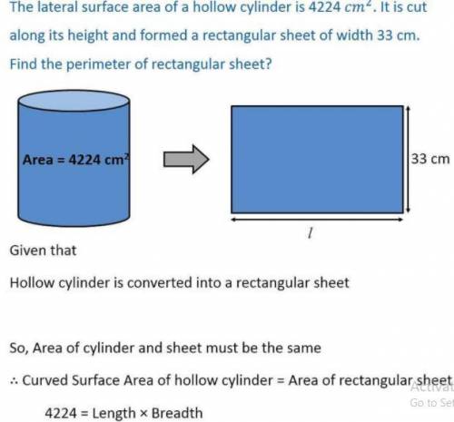 .The lateral surface area of a hollow cylinder is 504cm2. It is cut along its height and formed a re