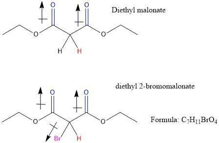 Diethyl malonate (the starting material for the malonic ester synthesis) reacts with bromine in acid