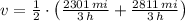 v = \frac{1}{2}\cdot \left(\frac{2301\,mi}{3\,h}+\frac{2811\,mi}{3\,h}  \right)