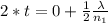 2 *  t  =0  + \frac{1}{2}\frac{\lambda}{n_1 }