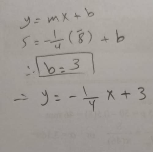What is the equation of the line that passes through the point (-8,5) and has a slope of -1/4