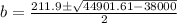b = \frac{211.9\±\sqrt{44901.61 - 38000}}{2}