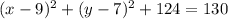 (x-9)^{2}+(y-7)^{2} + 124 = 130