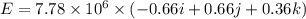 E=7.78\times10^{6}\times(-0.66i+0.66j+0.36k)
