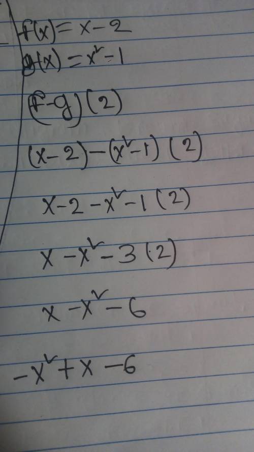 F(x) = x-2
g(x) = x2+1
Find (f - g)(2)