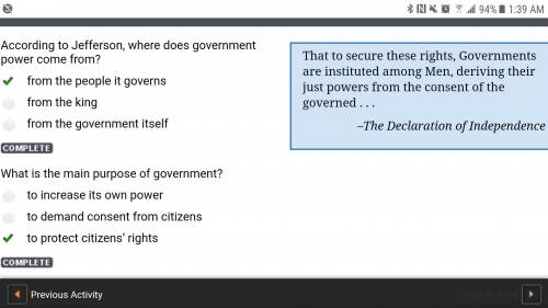 Where does the power of state government come from, according to jefferson?