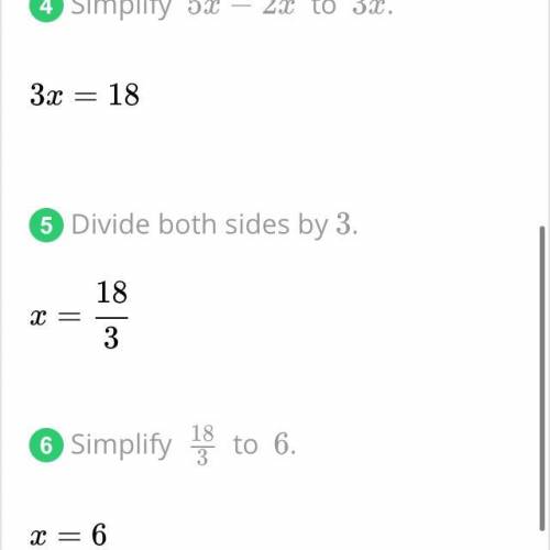 What is the answer to 5x-7=2x+11