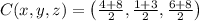 C(x,y,z) = \left(\frac{4+8}{2},\frac{1+3}{2},\frac{6+8}{2}\right)