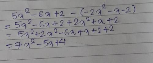 Subtract. 5x^2-6x+2 - (-2x^2-x-2)Show steps please