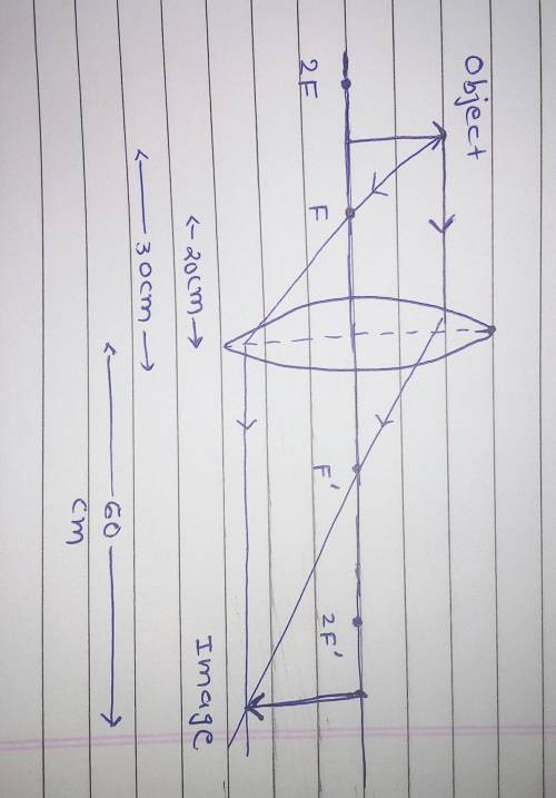 draw a labelled ray diagram to locate the image of an object formed by a convex lens of focal length