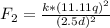 F_2 =  \frac{k *  (11.11q)^2}{(2.5d)^2}