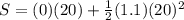 S = (0)(20) + \frac{1}{2}(1.1)(20)^{2}