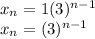 x_n=1(3)^{n-1}\\x_n=(3)^{n-1}