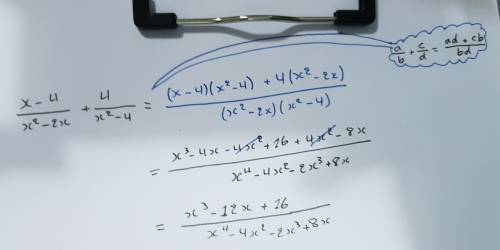 Can you  show me how to find the sum of, (x-4)/(x^2-2x) + 4/(x^2-4)   you!