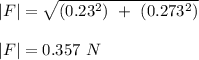|F| = \sqrt{(0.23^2) \ + \ (0.273^2)} \\\\|F| = 0.357 \ N