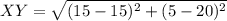 XY = \sqrt{(15 - 15)^2 + (5 - 20)^2}