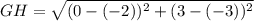 GH = \sqrt{(0 - (-2))^2 + (3 - (-3))^2}