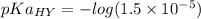 pKa_{HY}=-log(1.5\times10^{-5})