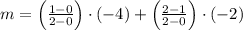 m = \left(\frac{1-0}{2-0}\right)\cdot (-4) + \left(\frac{2-1}{2-0} \right)\cdot (-2)