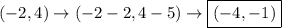 (-2,4)\rightarrow(-2-2,4-5)\rightarrow\boxed{(-4,-1)}